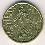 Euro - 20 Euro Cent - France - 1999 - Latón - KM# 1286 - Obv: The seed sower divides date and RF Rev: Denomination and map - 0